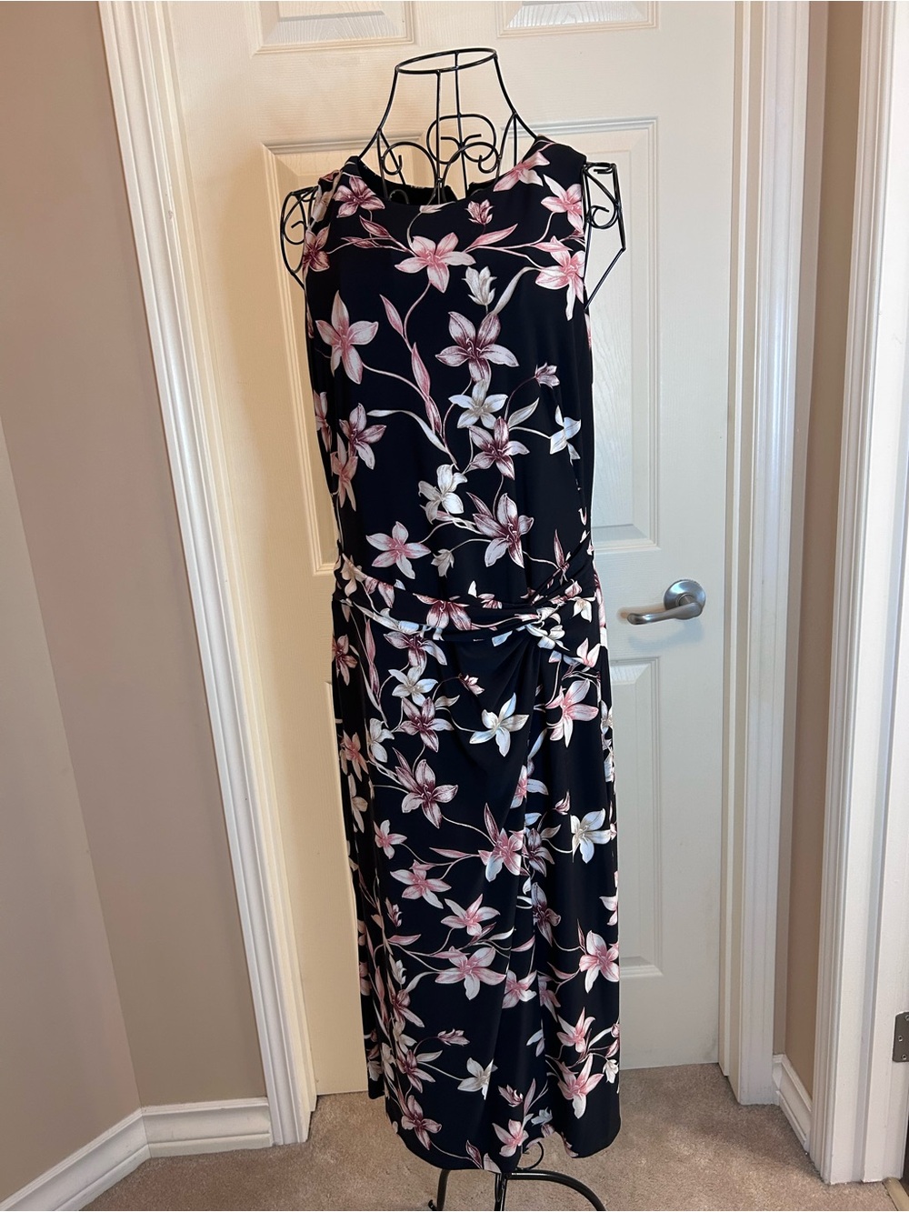 Ralph Lauren Black Floral Sleeveless Dress with Pink & White Blooms